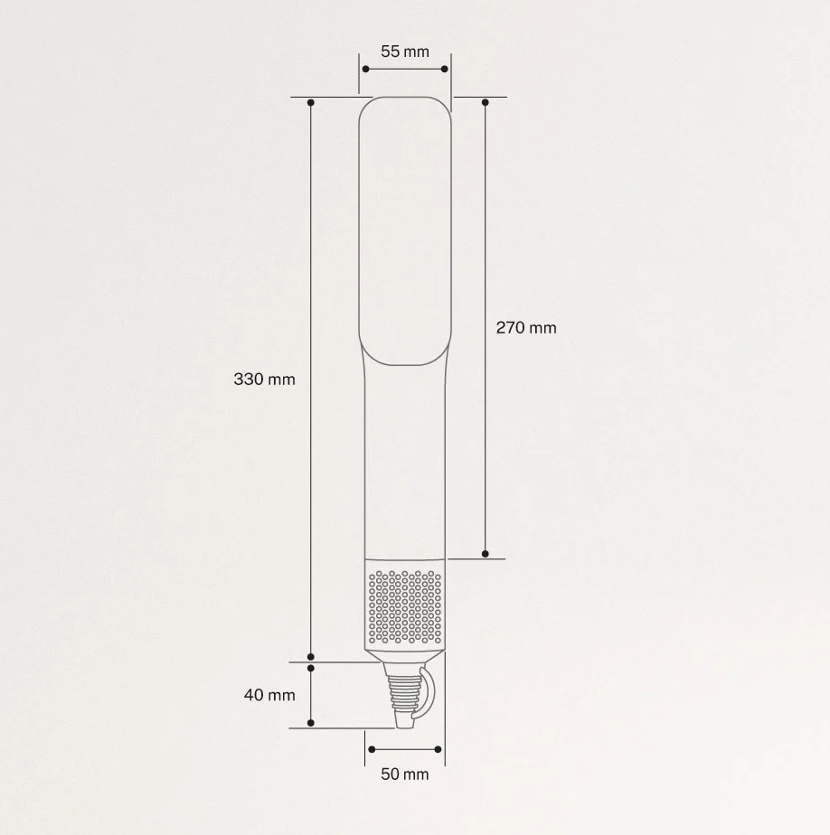 Détail des dimensions du lisseur séchant professionnel PureFlow